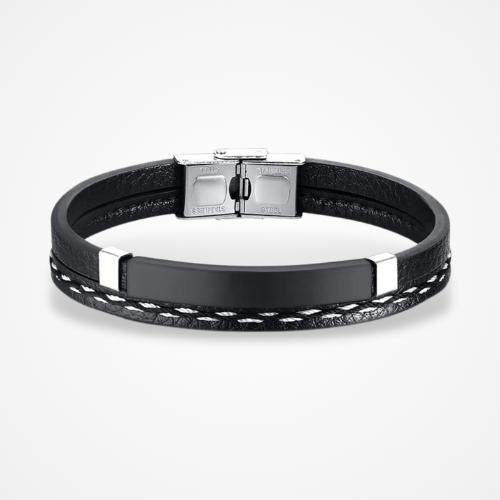 Bracelet Prénom | Homme Noire / 18cm / Argent